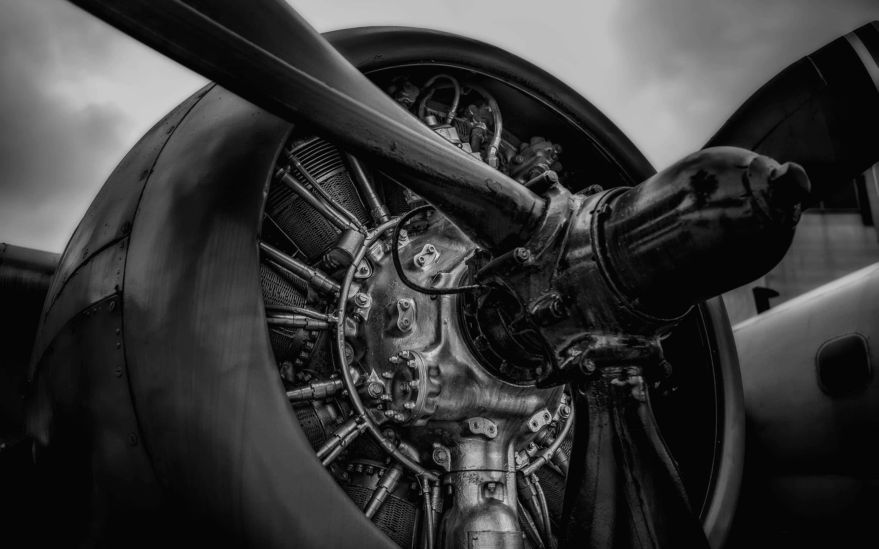 jet engine, vintage airplane engine, propeller blades, 2K Desktop Wallpaper