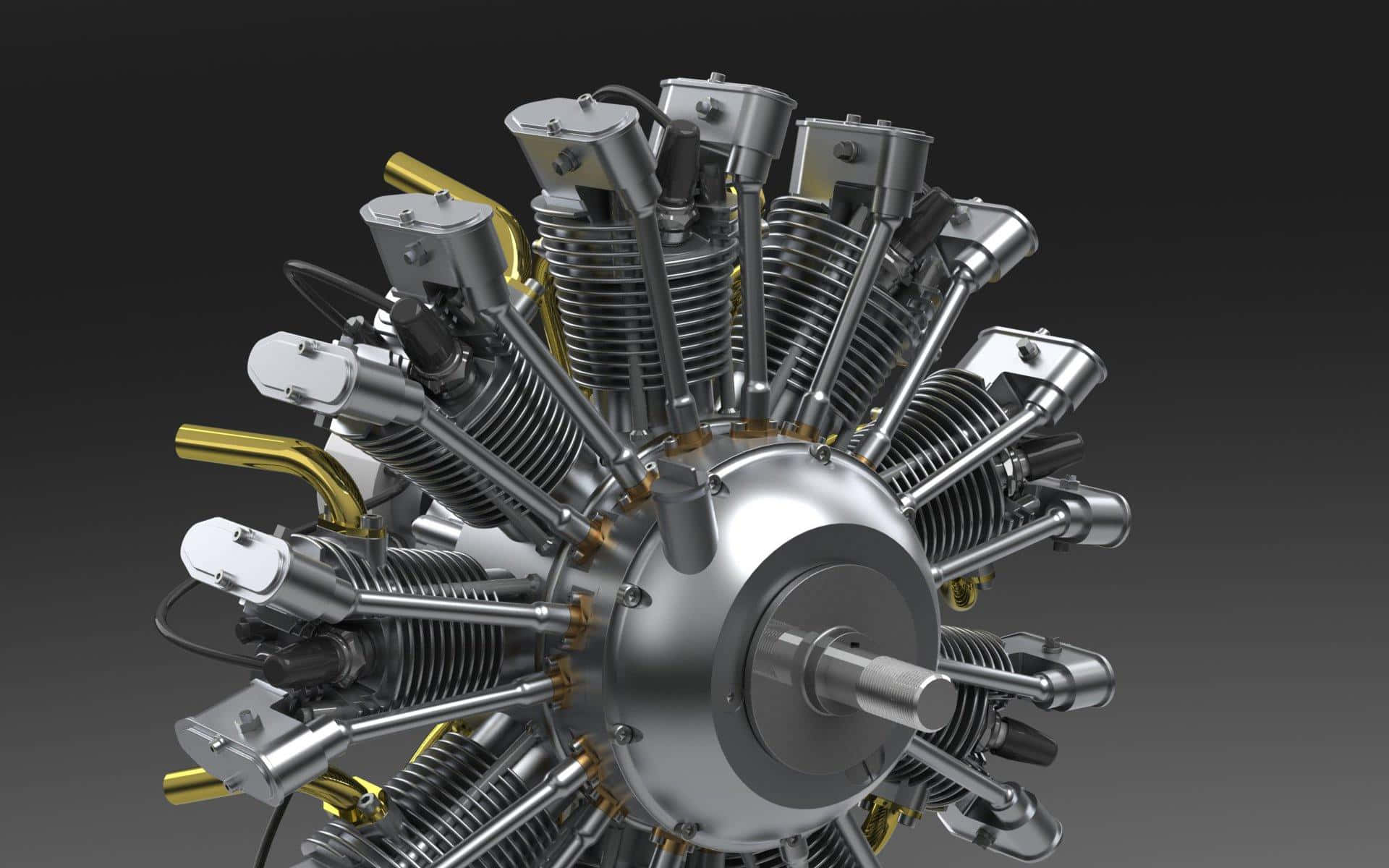 radial aircraft engine, silver cylinders, gold accents, Full HD Desktop Wallpaper