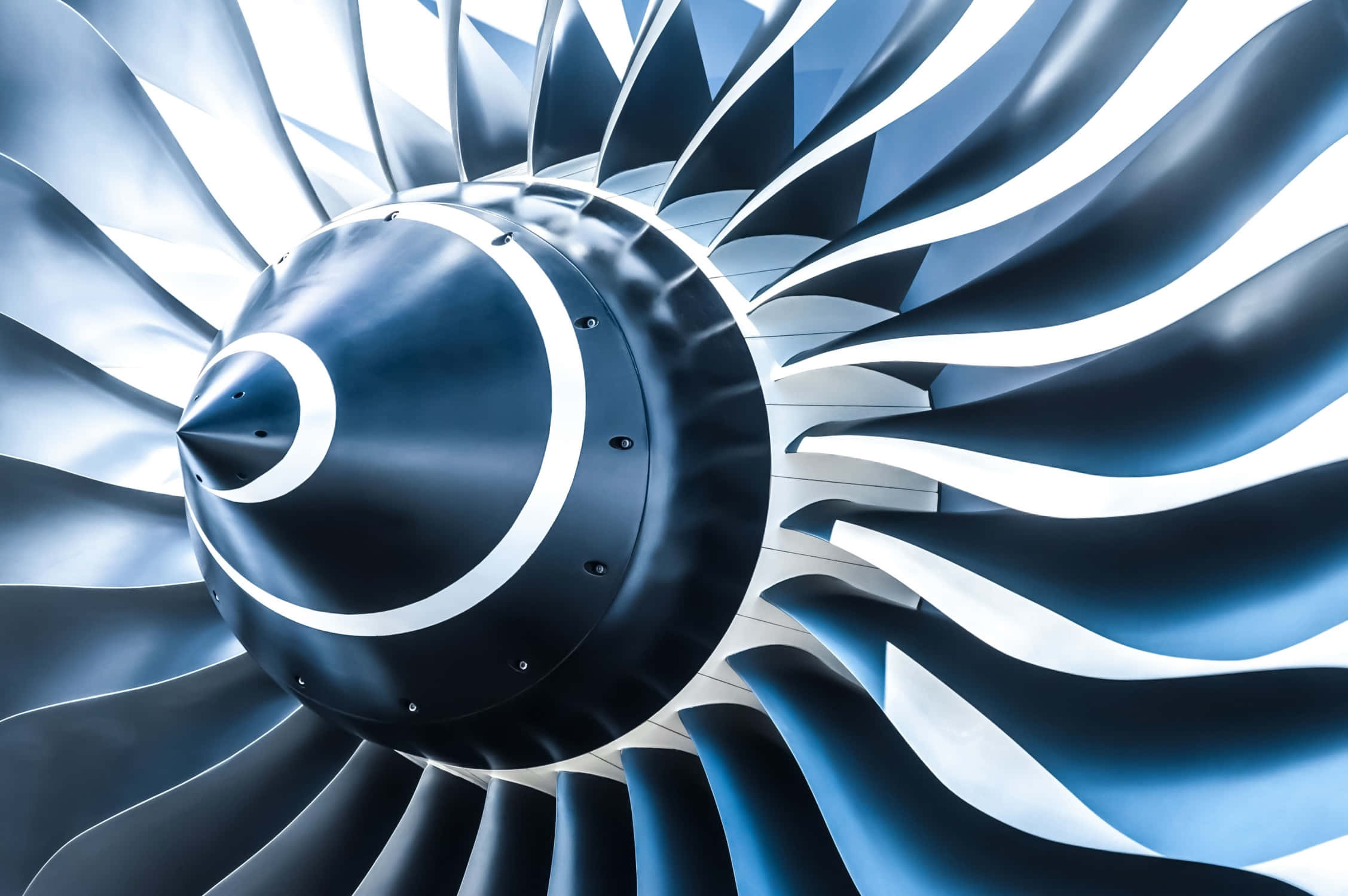 jet engine, sleek blue and silver blades, turbine, Full HD Desktop Wallpaper