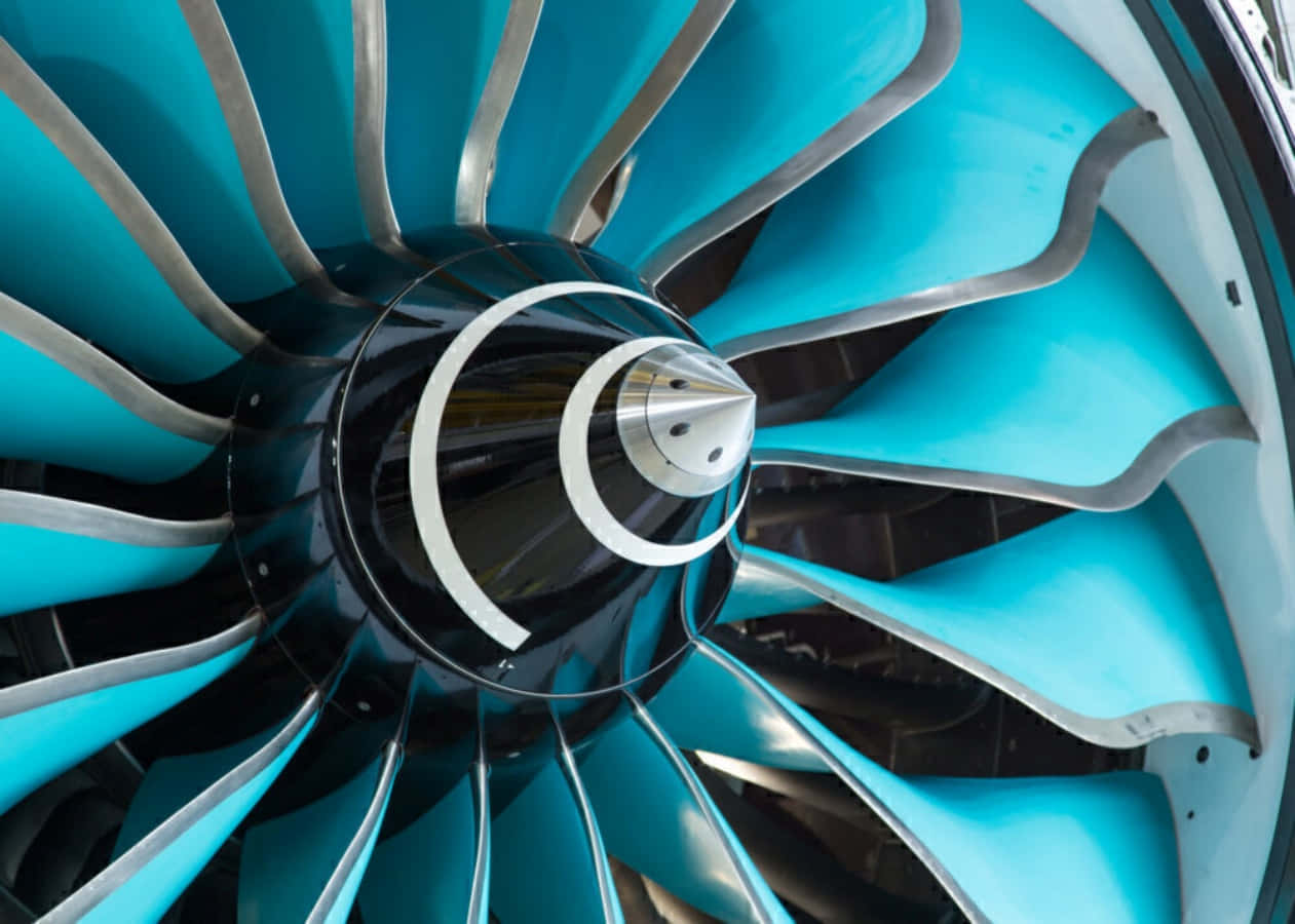 jet engine, turquoise blades, metallic silver accents, SD Desktop Wallpaper