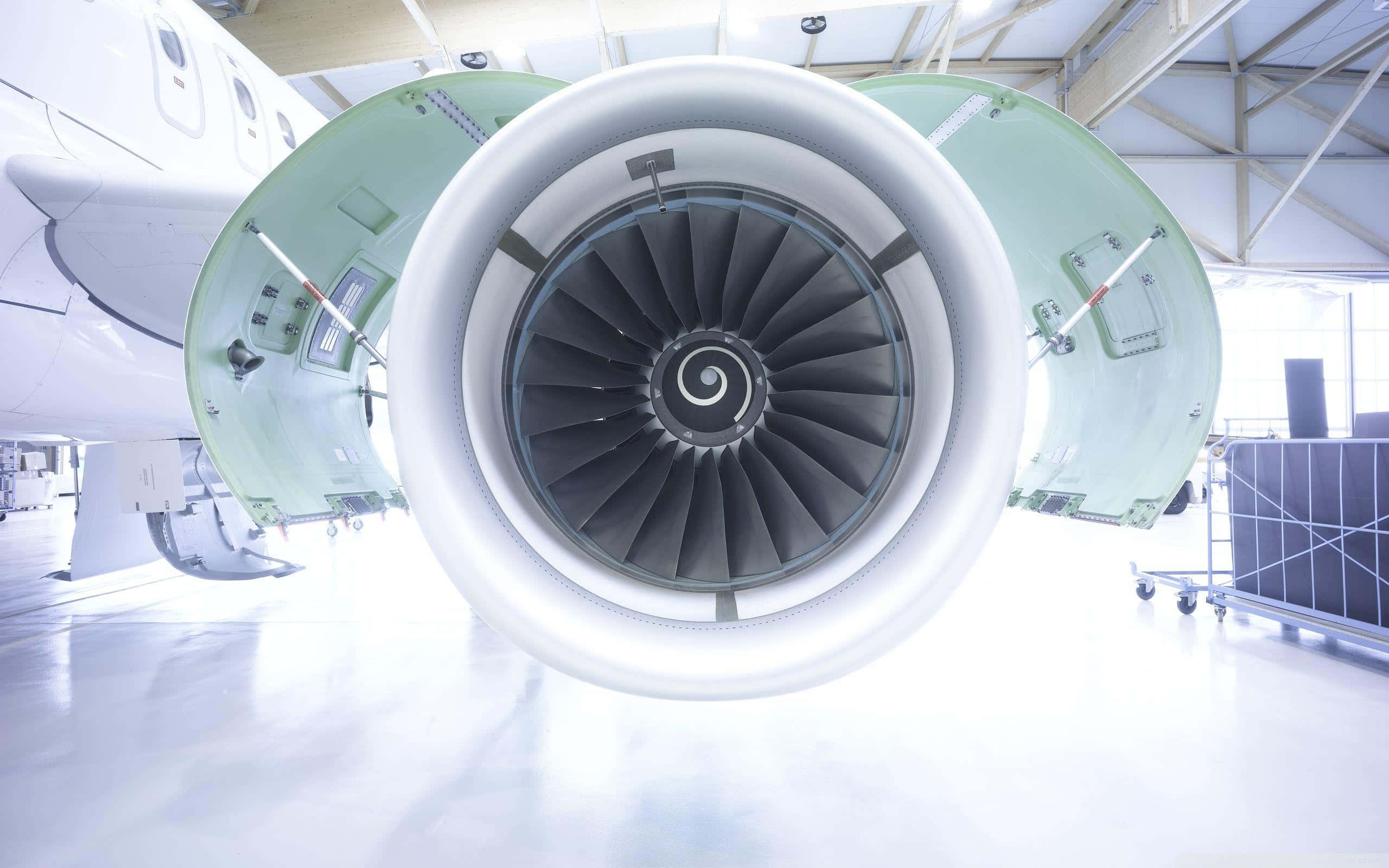 jet engine, turbine blades, hangar, 2K Desktop Wallpaper