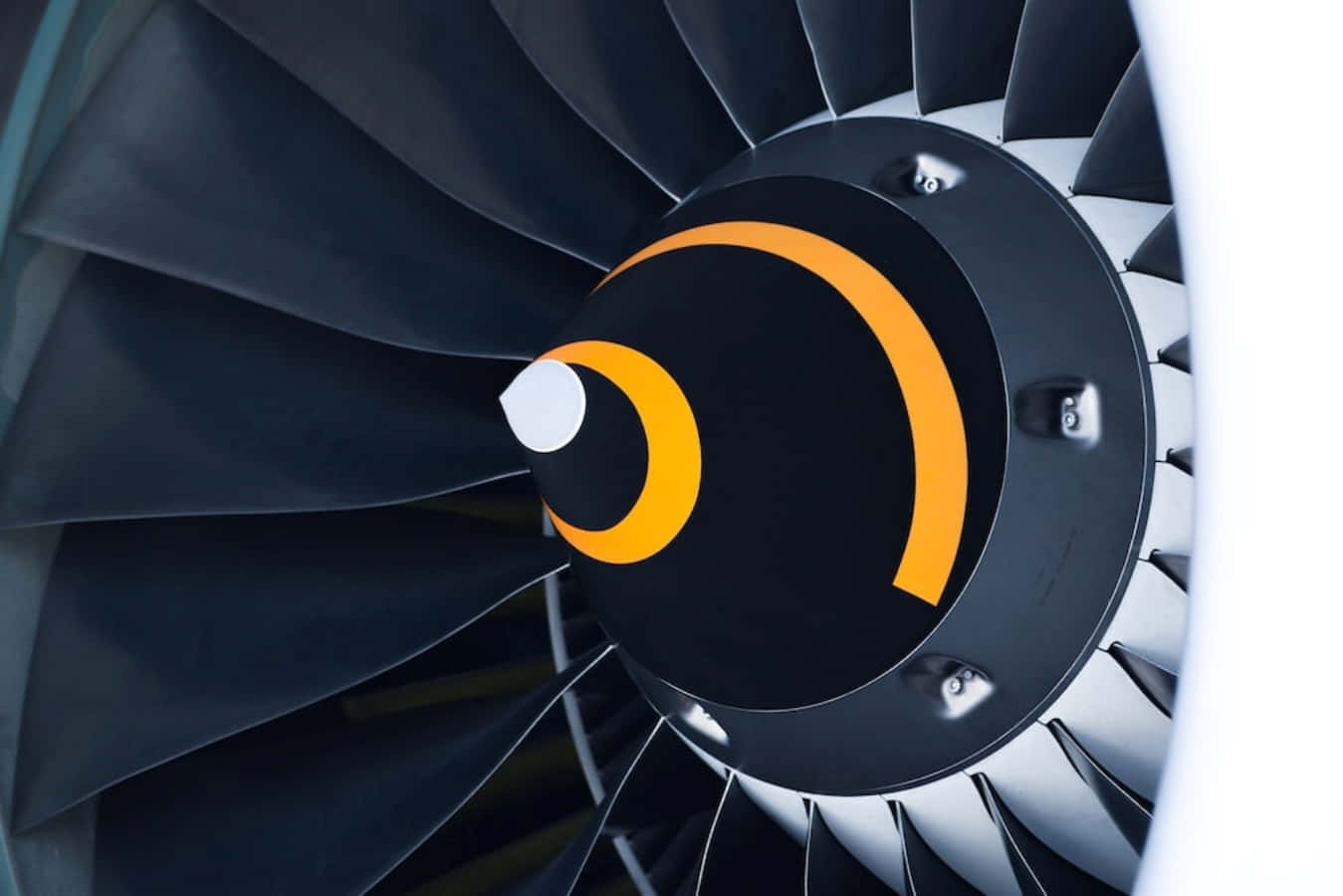 jet engine, black blades, bold orange circular logo, HD Desktop Wallpaper