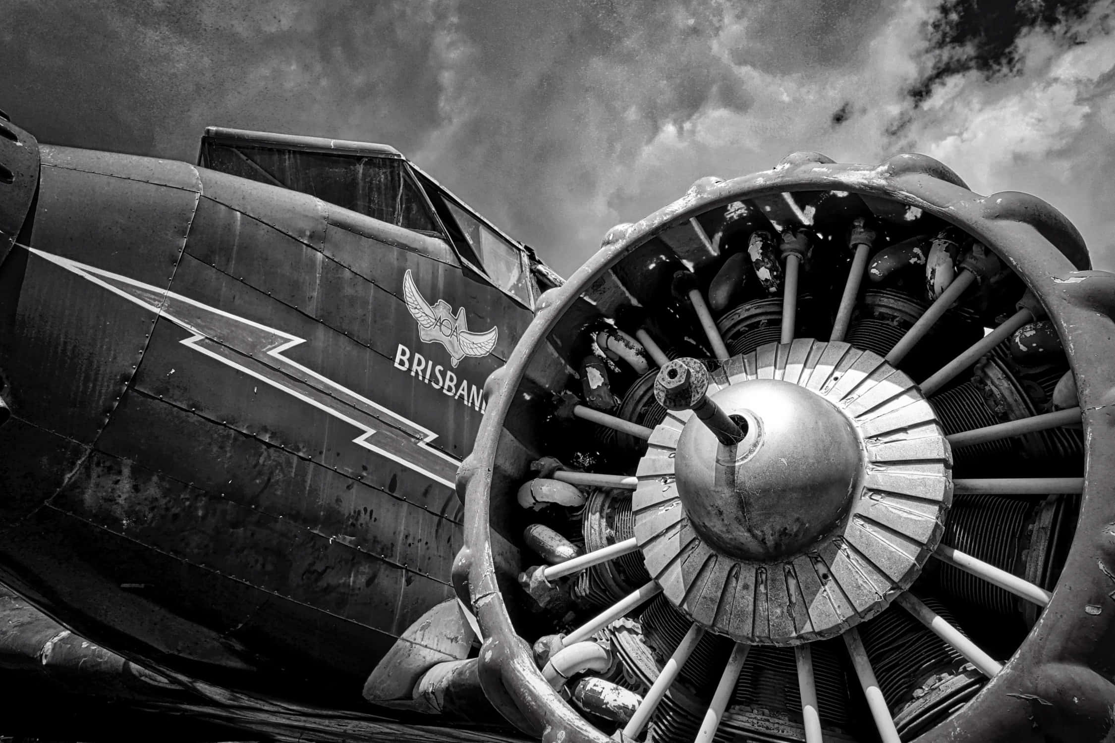 jet engine, vintage propeller airplane, stormy sky, Full HD Desktop Wallpaper
