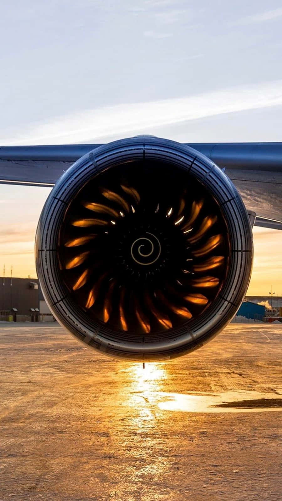 jet engine, sunset sky, airport tarmac, HD Phone Wallpaper