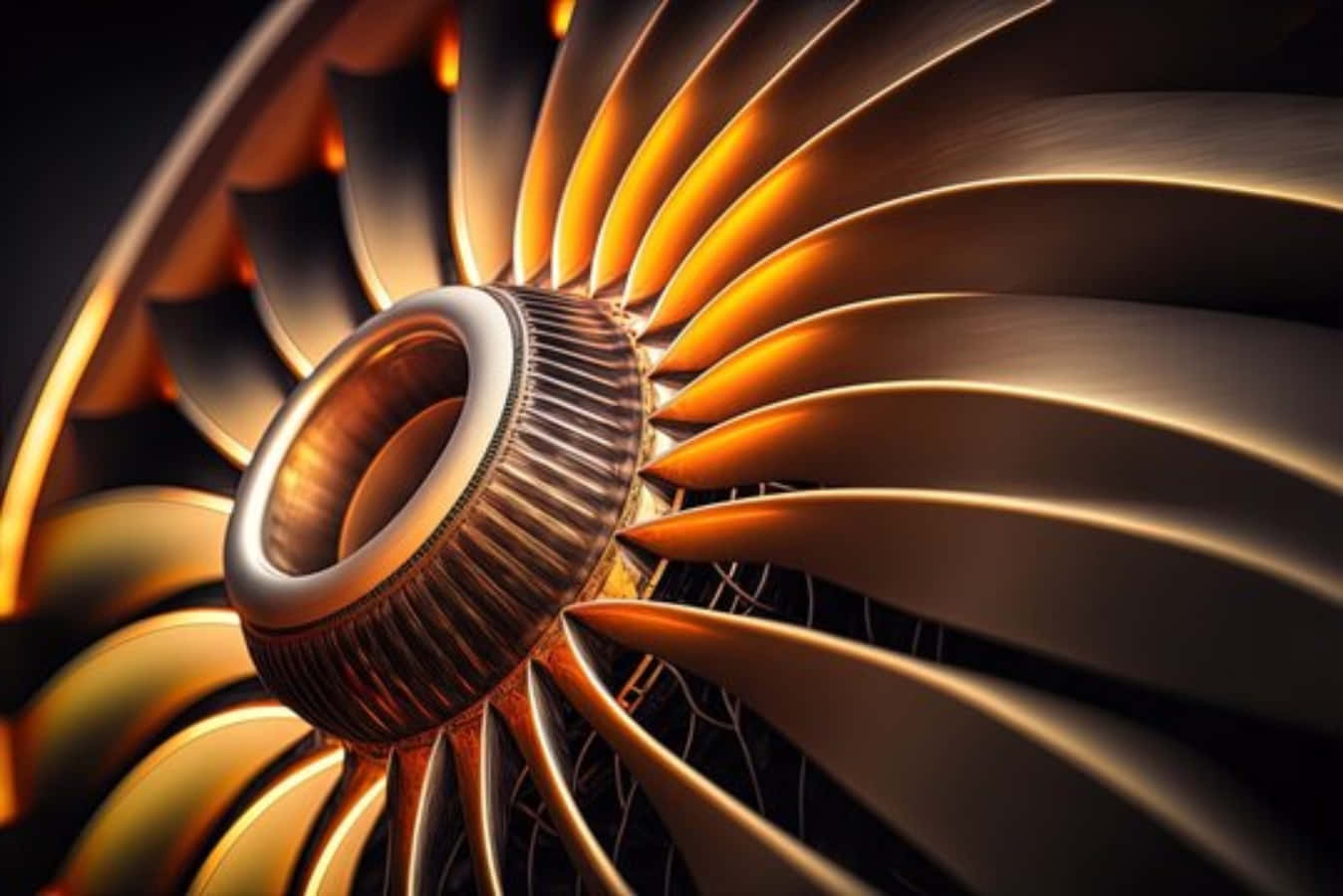 jet engine, turbine, warm golden light, HD Desktop Wallpaper