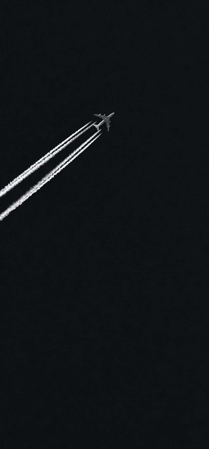 jet contrail, dark sky, deep black sky, HD Phone Wallpaper