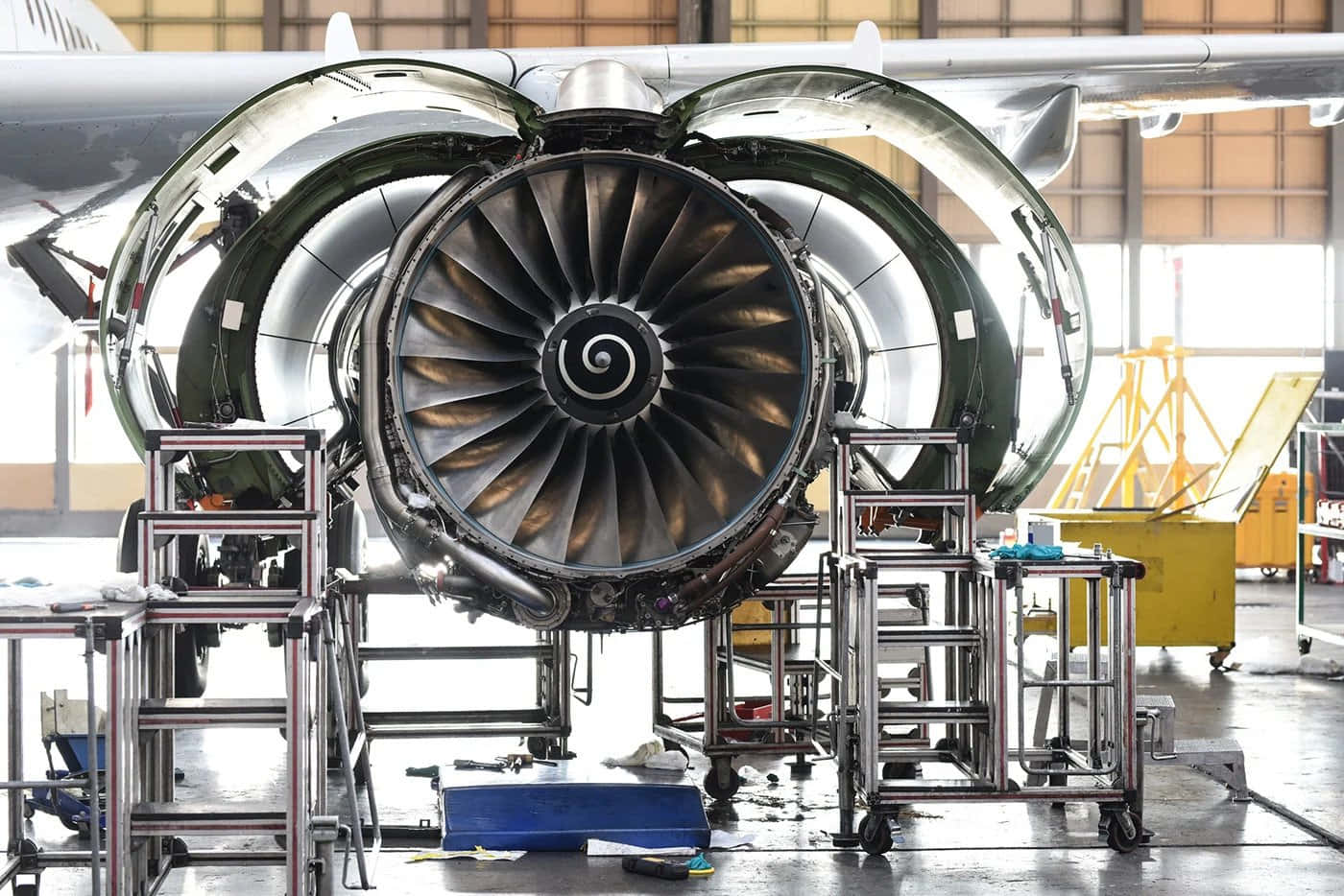jet engine, hangar, tools, HD Desktop Wallpaper