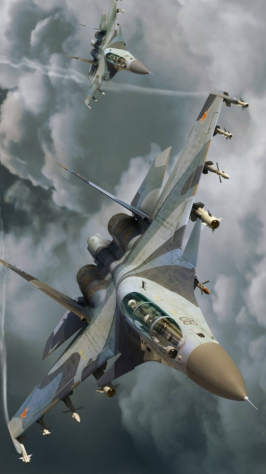 fighter jets, stormy gray clouds, vapor trails, Full HD Phone Wallpaper