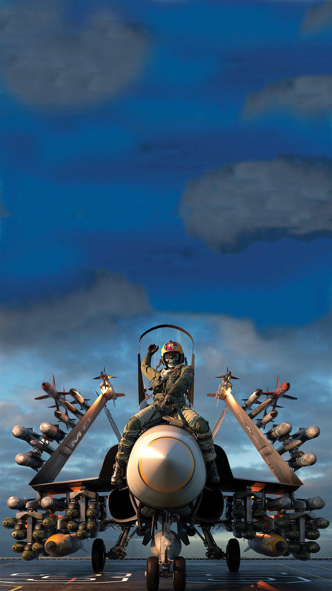 fighter pilot, heavily armed jet, aircraft carrier deck, Full HD Phone Wallpaper