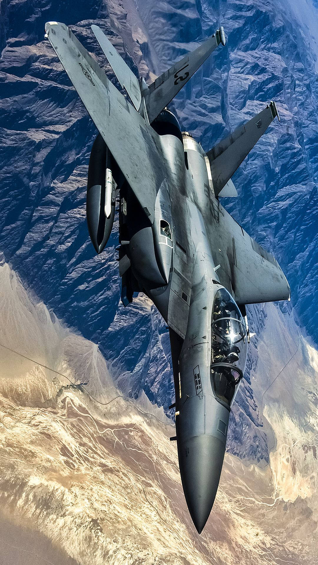 Jet Fighter, gray fighter jet, rugged desert mountains, Full HD Phone Wallpaper