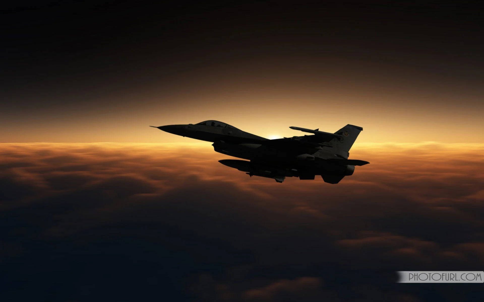 Sea of Clouds Jet Fighter, fiery sunset sky, sea of clouds, Full HD Desktop Wallpaper