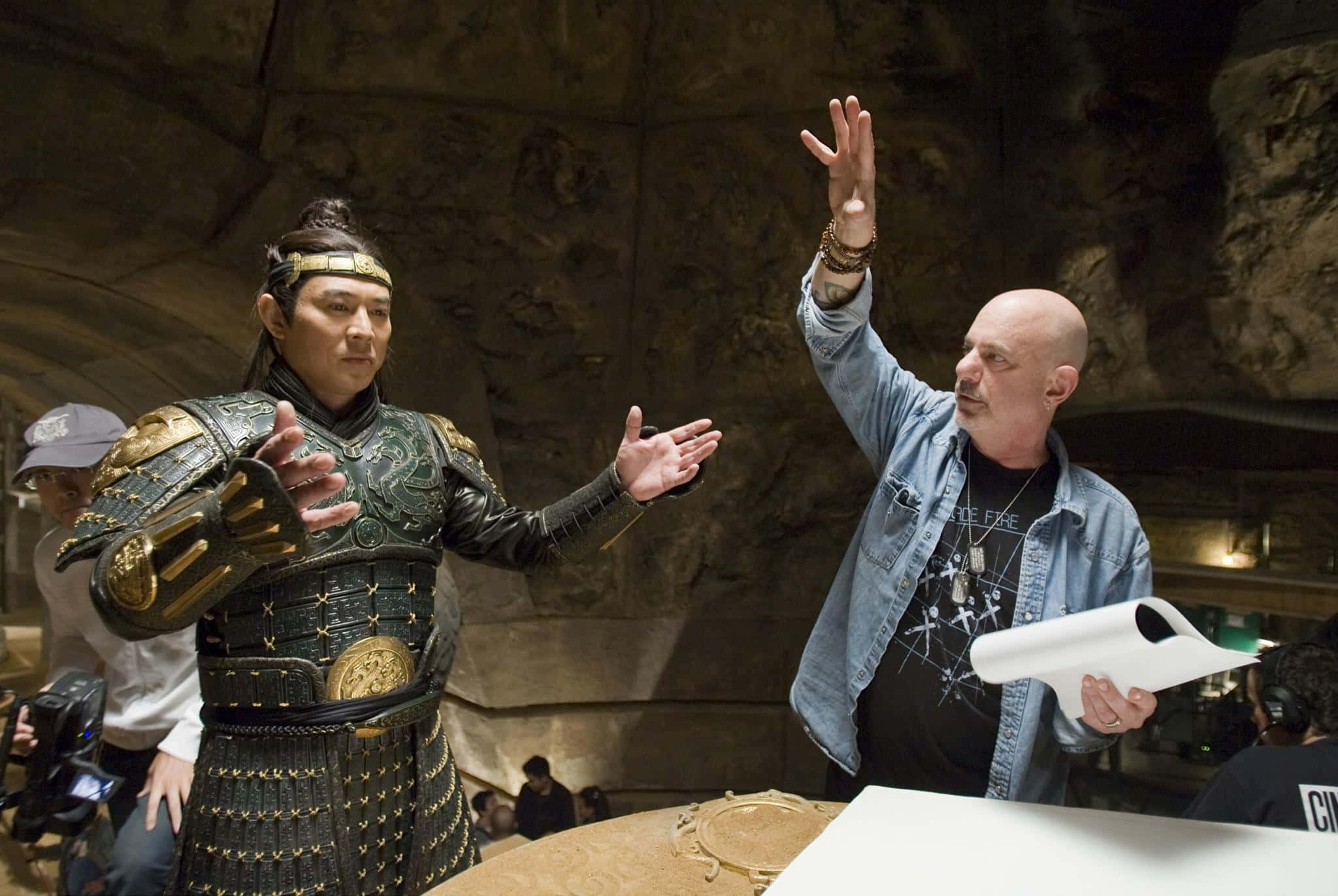 Jet Li, ornate green and gold armor, film set, Full HD Desktop Wallpaper