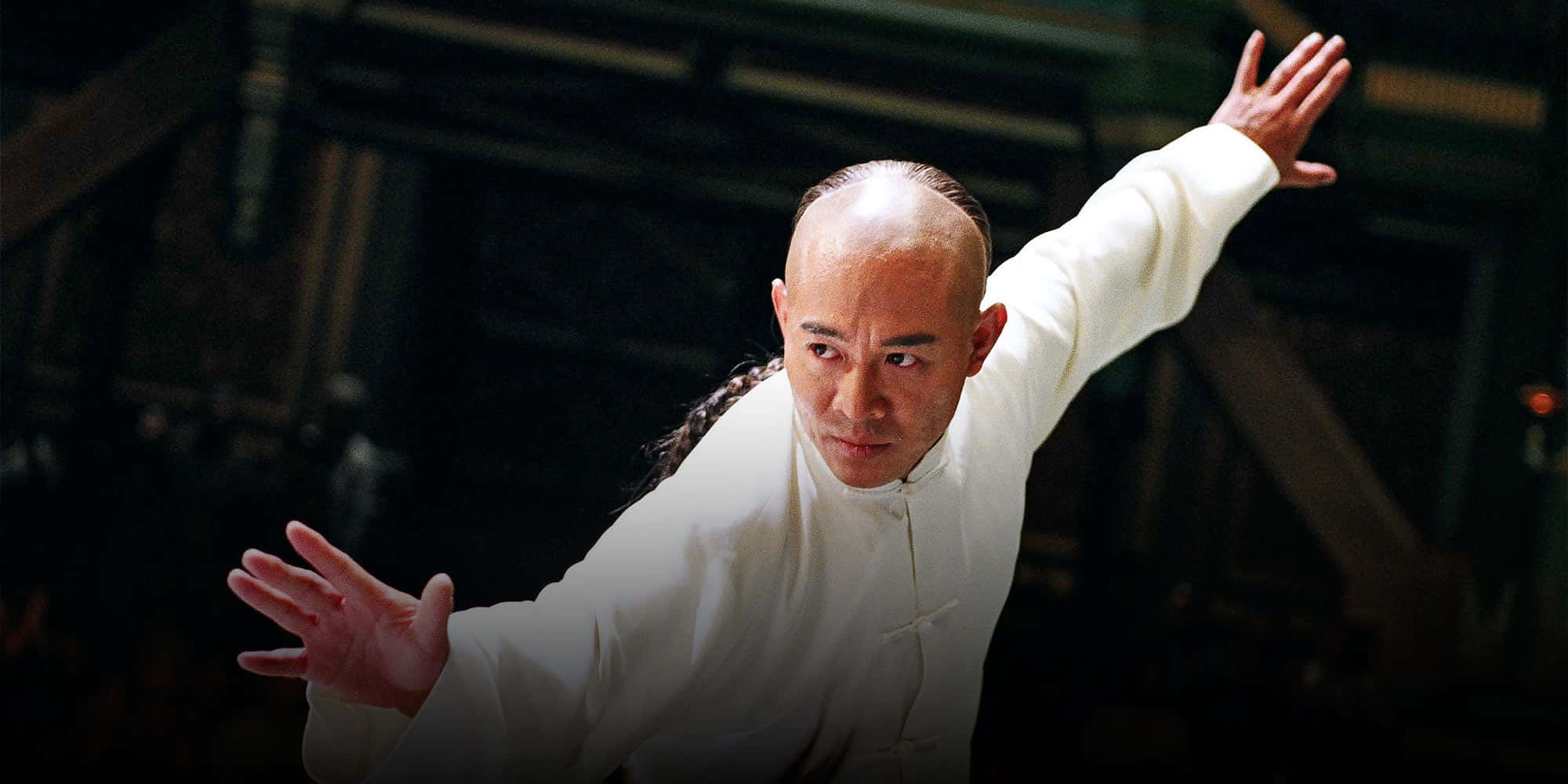 Jet Li, bald martial artist, white robe, Full HD Desktop Wallpaper