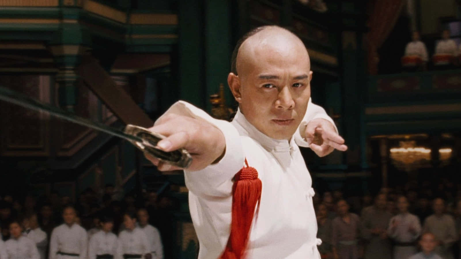 Jet Li, white robe, sword with red tassel, HD Desktop Wallpaper