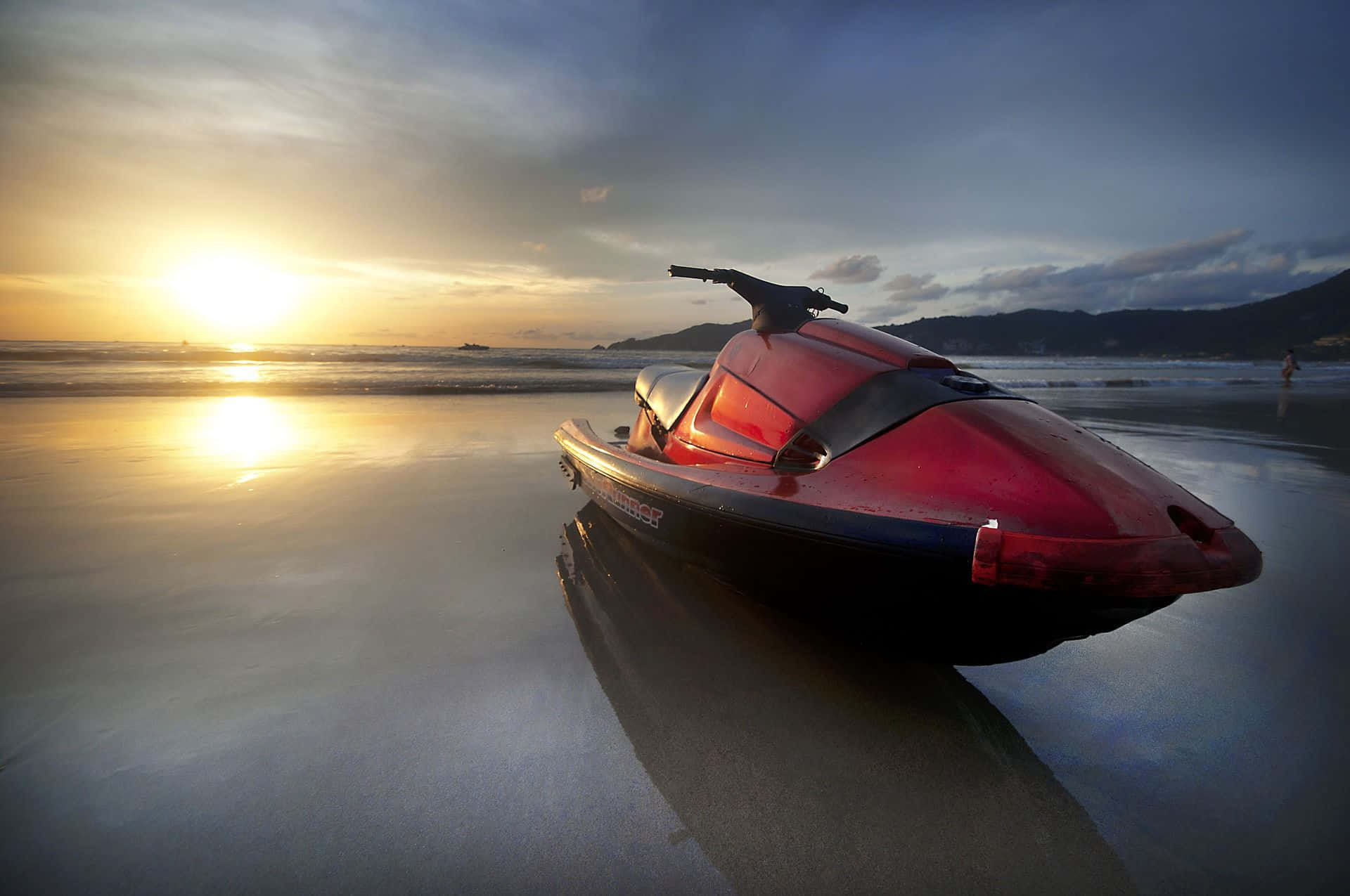 jet ski, sunset, red jet ski, Full HD Desktop Wallpaper