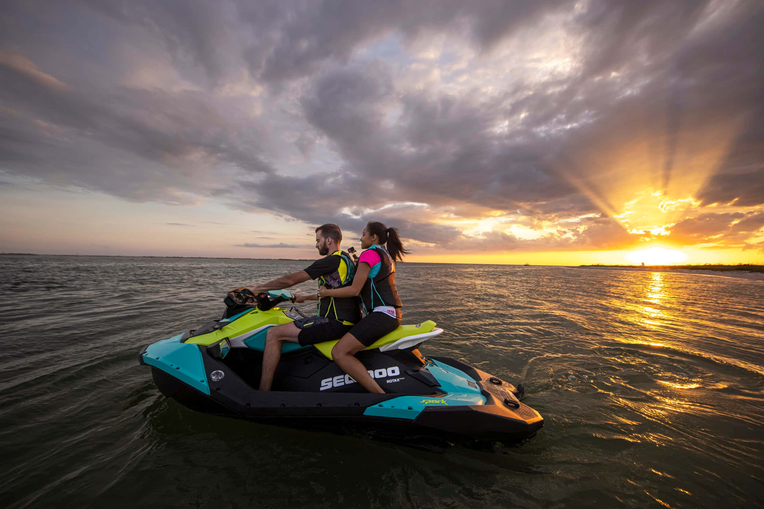 jet ski, couple, sunset, Full HD Desktop Wallpaper