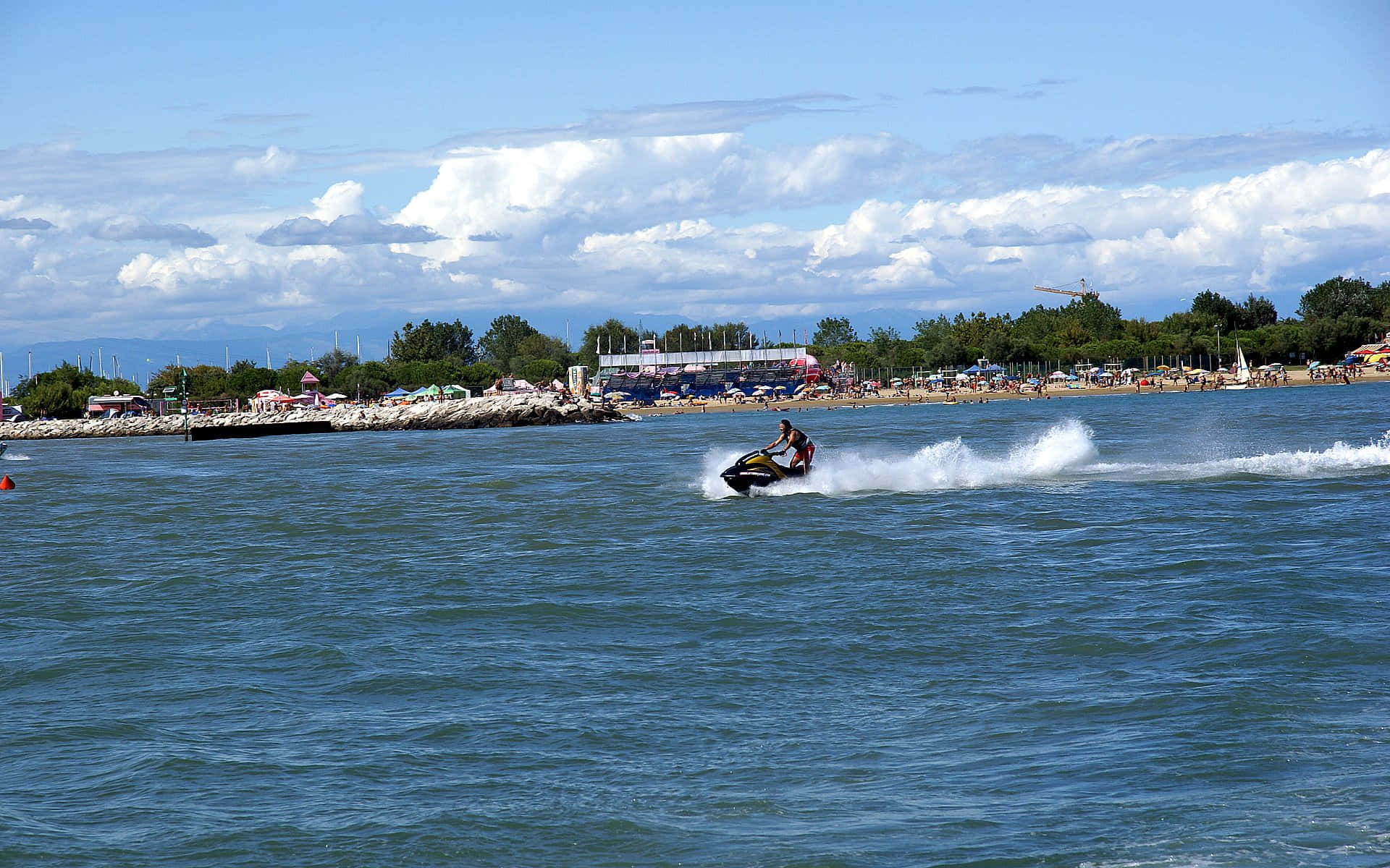jet ski, blue water, white foamy trail, Full HD Desktop Wallpaper