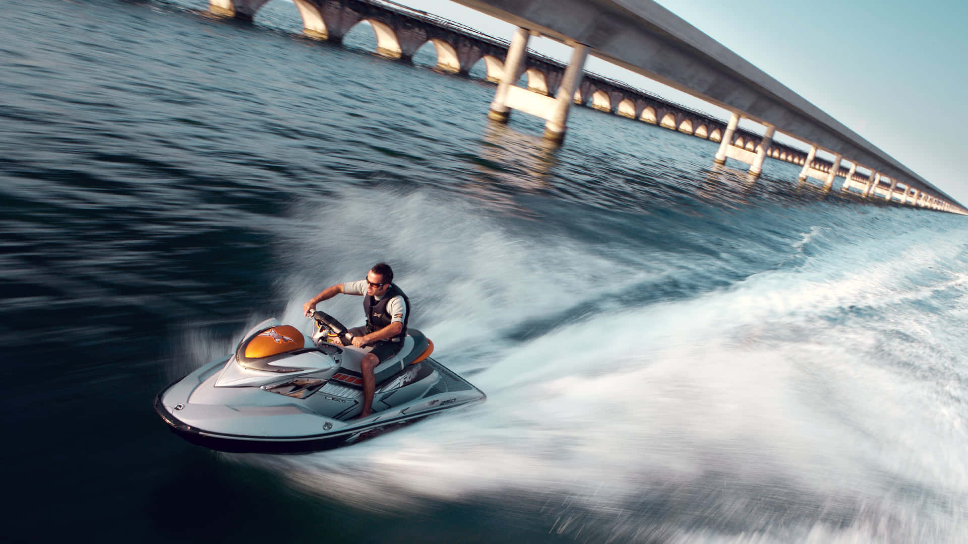 jet ski, deep blue water, white wake, Full HD Desktop Wallpaper