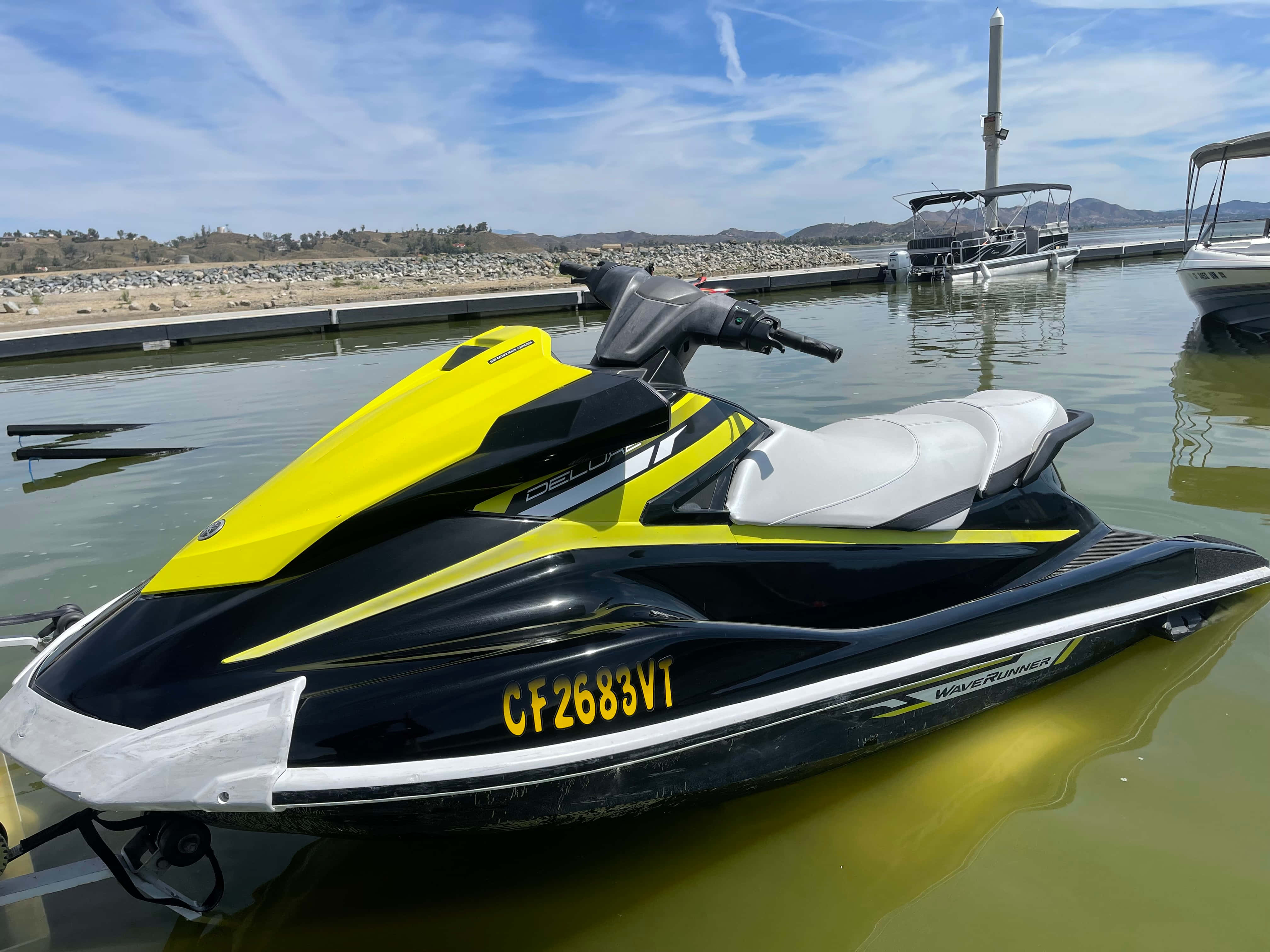 jet ski, bright yellow and black, calm greenish water, 4K Desktop Wallpaper