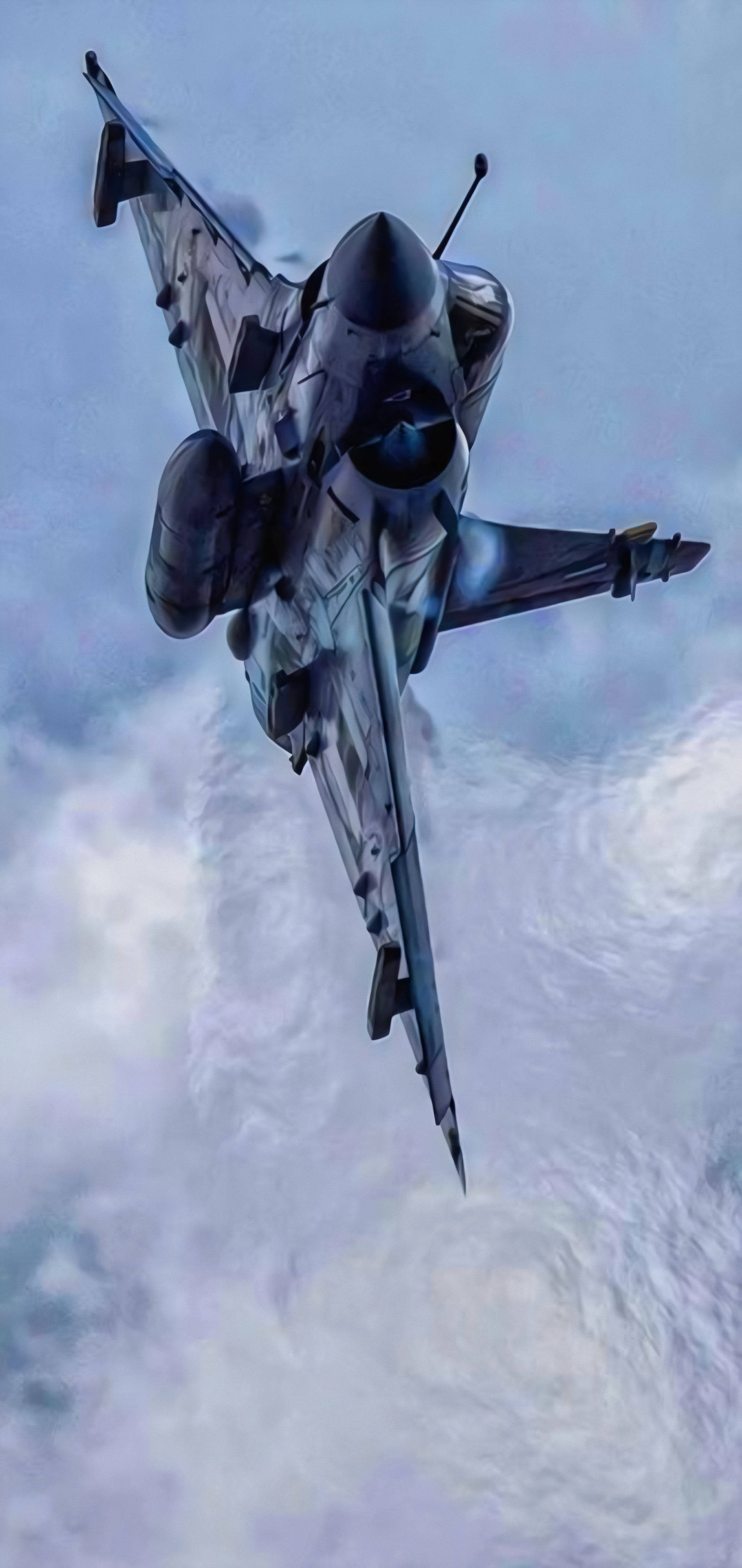 sleek fighter jet, cloudy sky, dynamic angle, 4K Phone Wallpaper