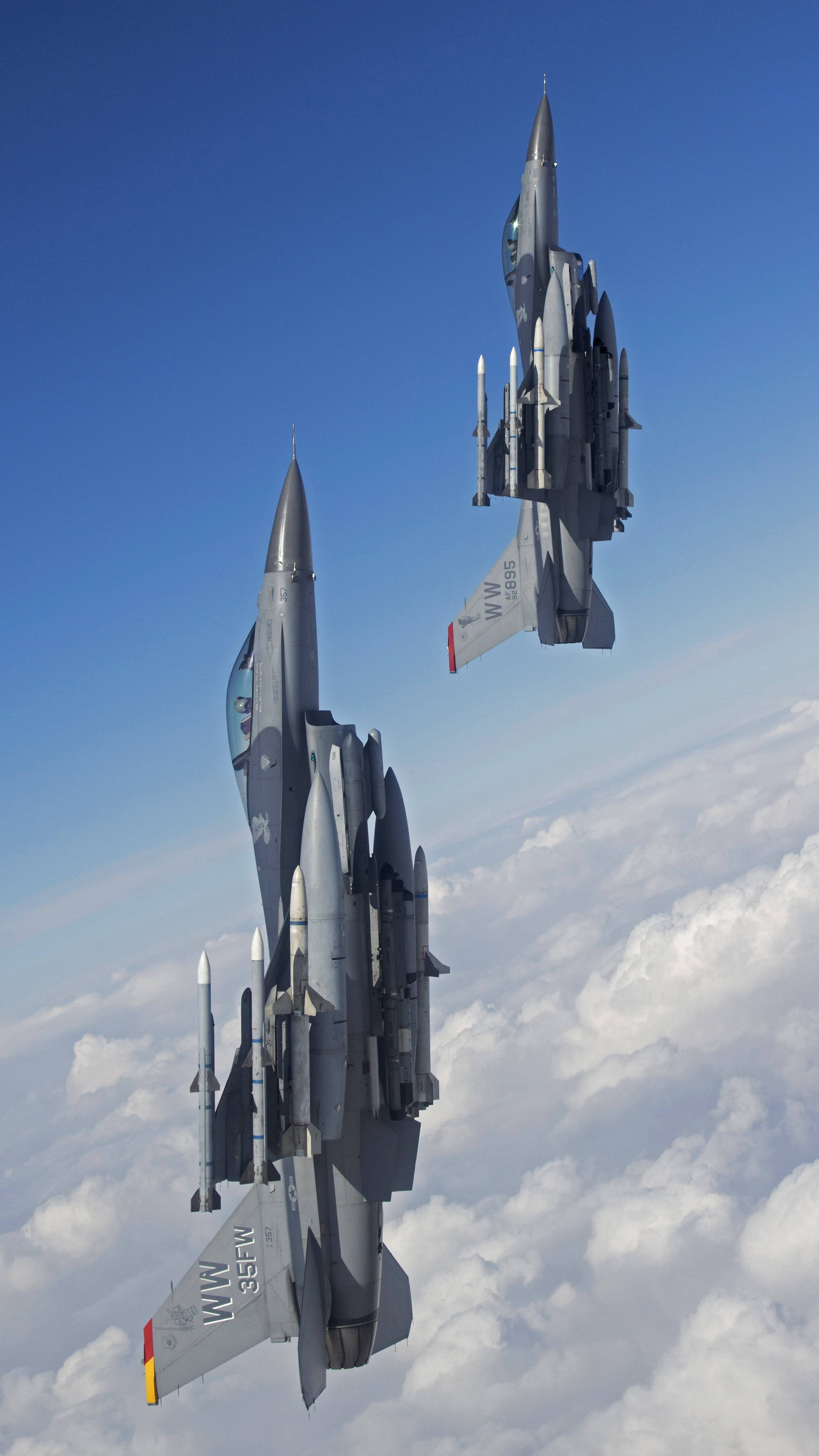 Jet, fighter jets, fluffy white clouds, 4K Phone Wallpaper