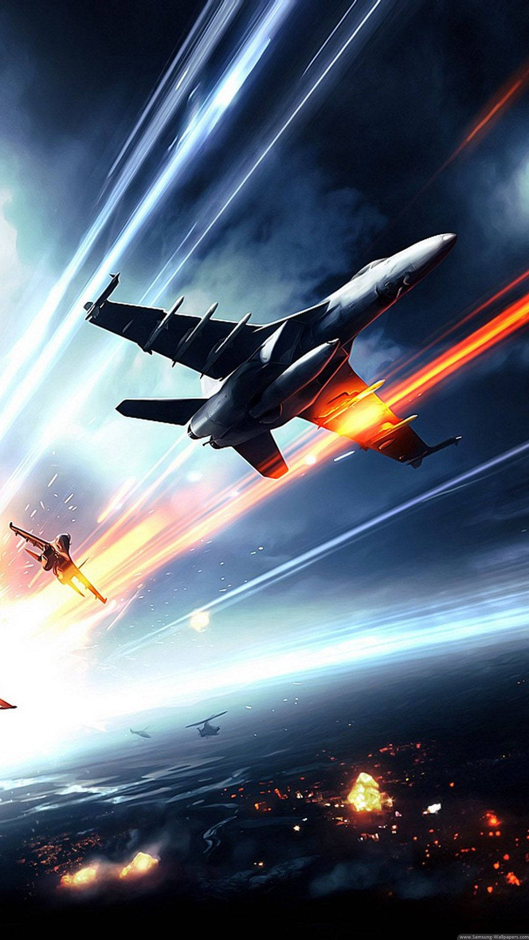 jet fighter, stormy sky, fiery trails, Full HD Phone Wallpaper