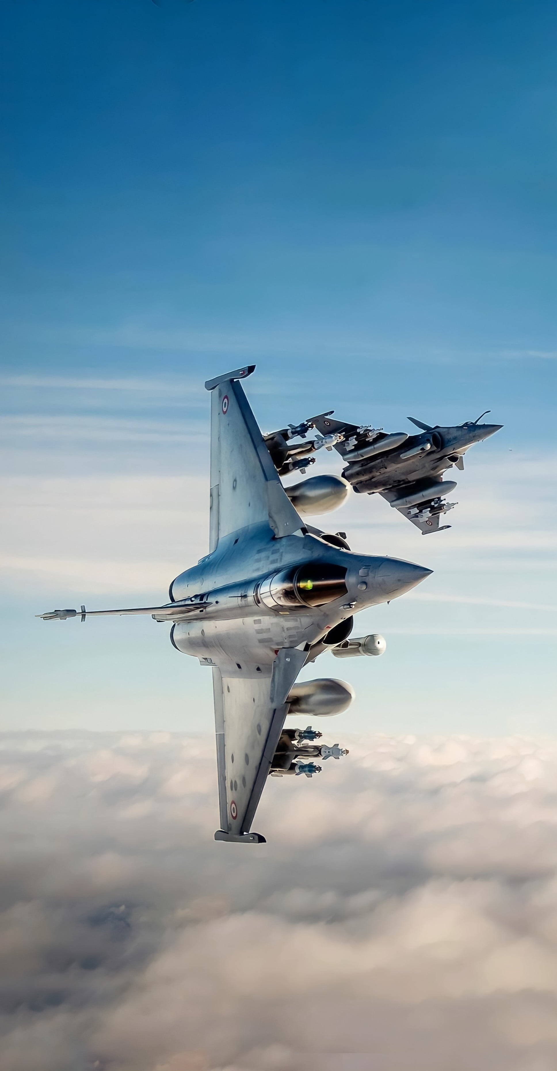 jet fighter, sunny day, fluffy white clouds, 2K Phone Wallpaper