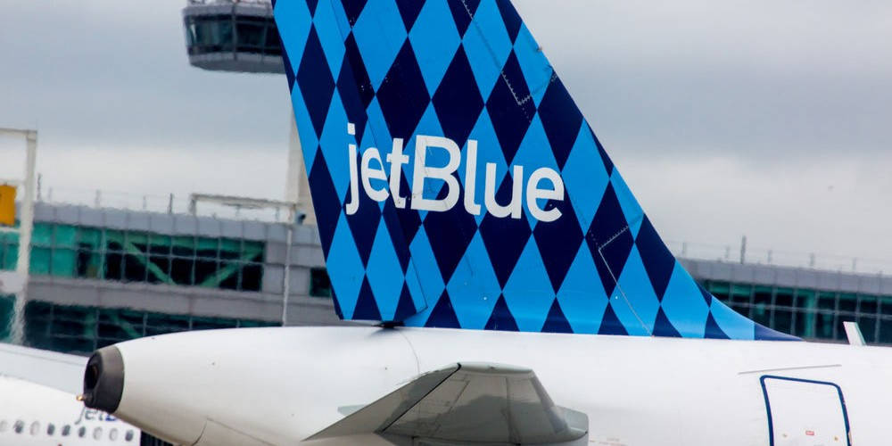 JetBlue, airplane rudder, blue diamond pattern, SD Desktop Wallpaper