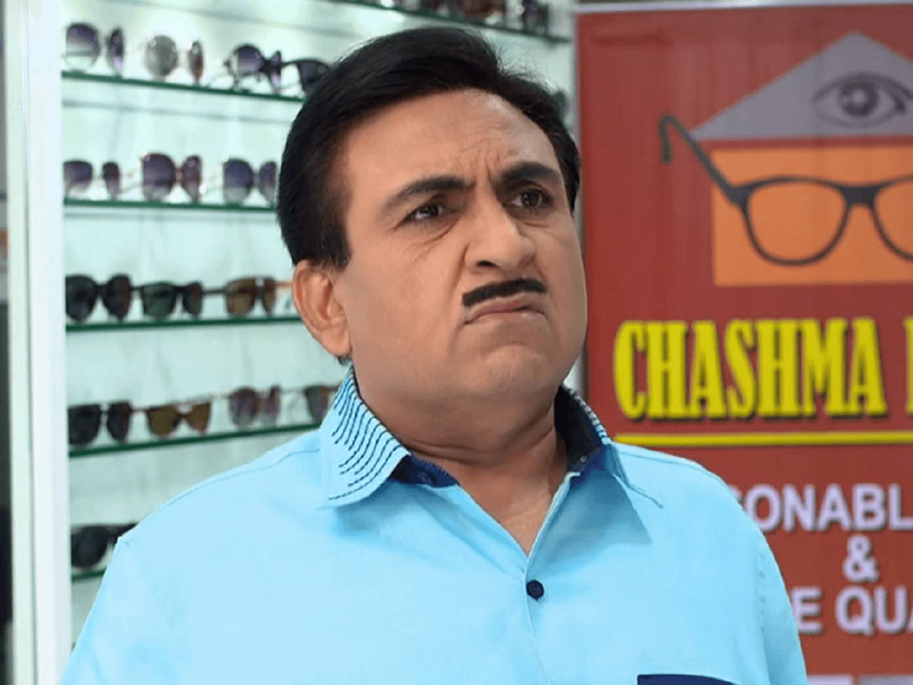 Jethalal, light blue polo, mustache, HD Desktop Wallpaper