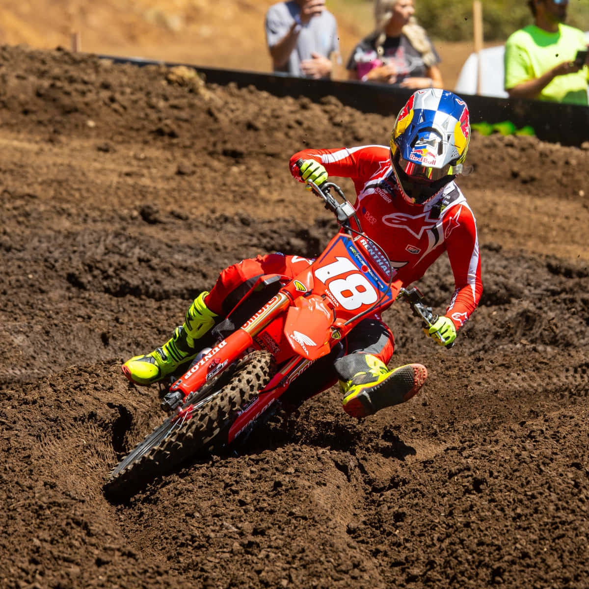Jett Lawrence, red dirt bike, sunlit track, SD Desktop Wallpaper