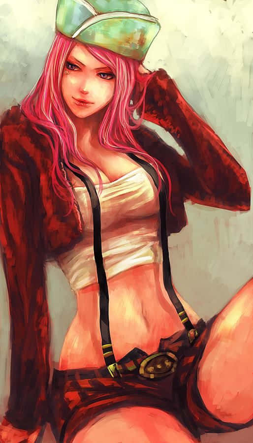 Jewelry Bonney, pink-haired anime girl, green cap, SD Phone Wallpaper