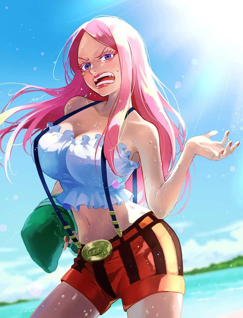 Jewelry Bonney, pink-haired anime girl, blue top, SD Phone Wallpaper