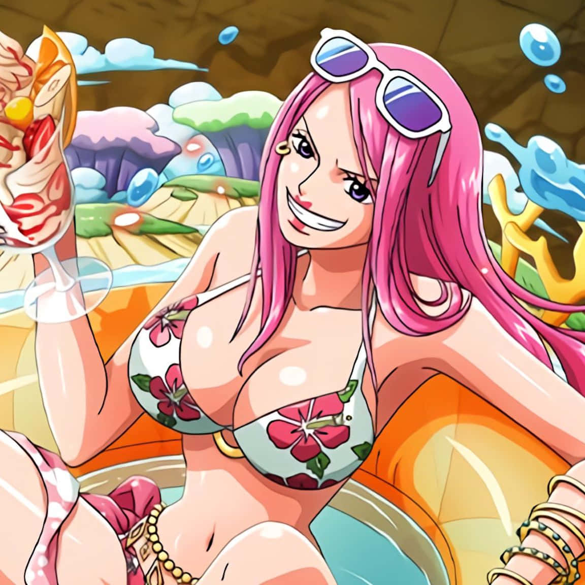 Jewelry Bonney, pink hair, sunglasses, SD Desktop Wallpaper