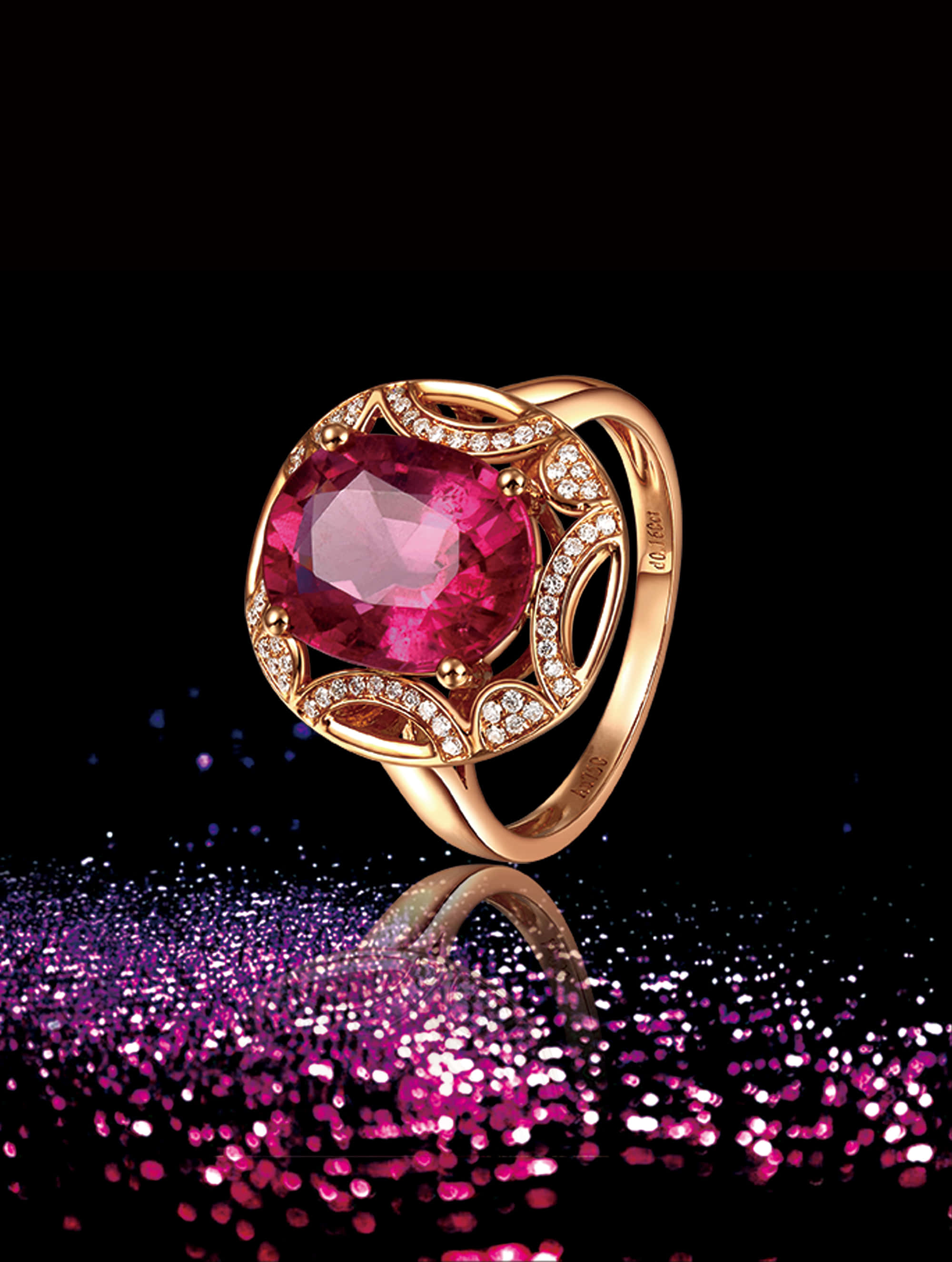 rose gold ring, pink gemstone, diamond accents, 2K Phone Wallpaper