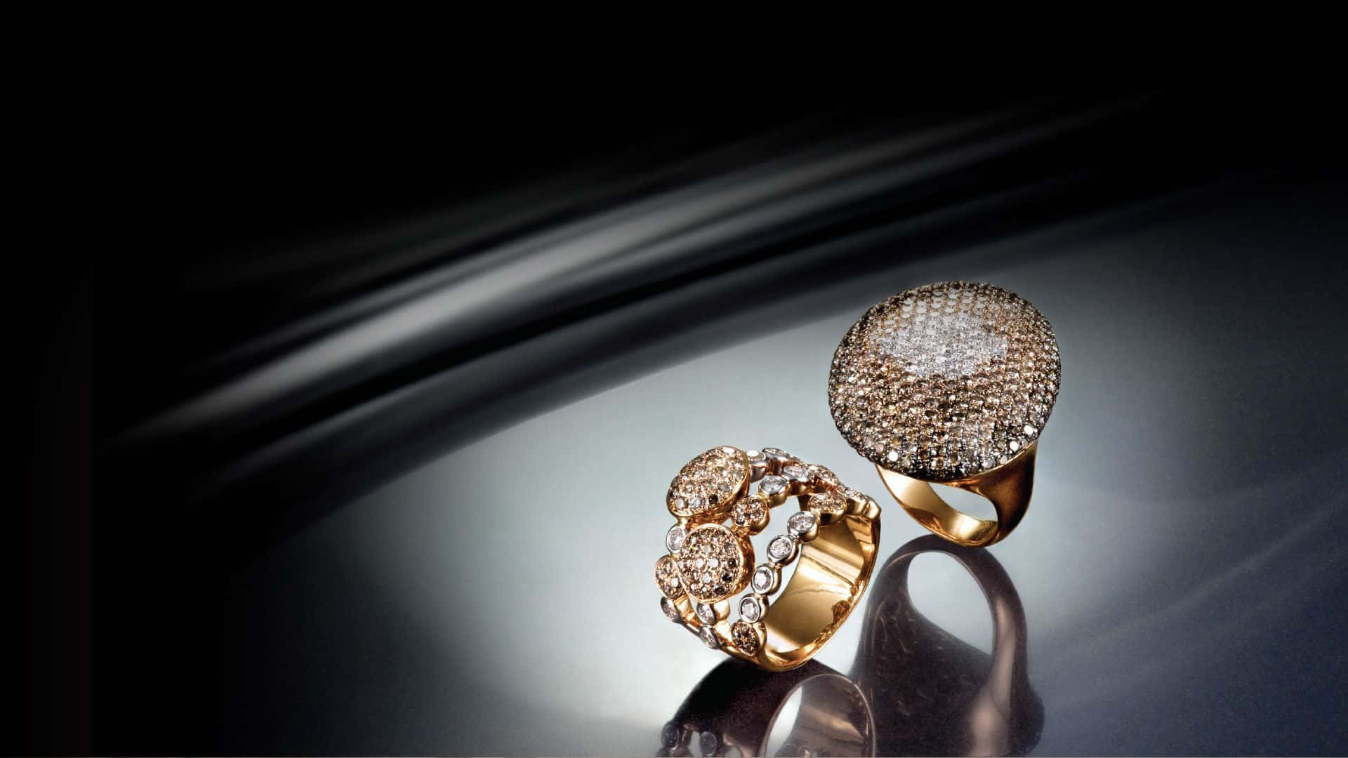gold rings, diamonds, dramatic lighting, Full HD Desktop Wallpaper