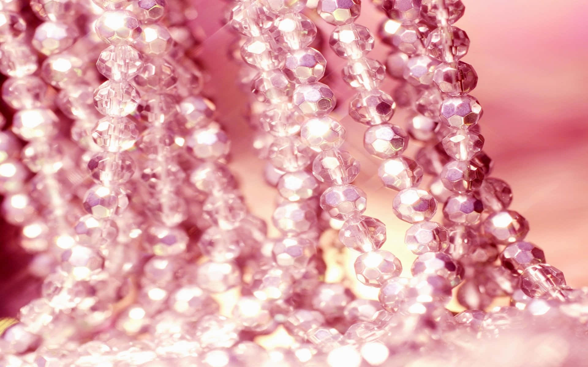 faceted pink crystal beads, soft light, blurred pink background, Full HD Desktop Wallpaper
