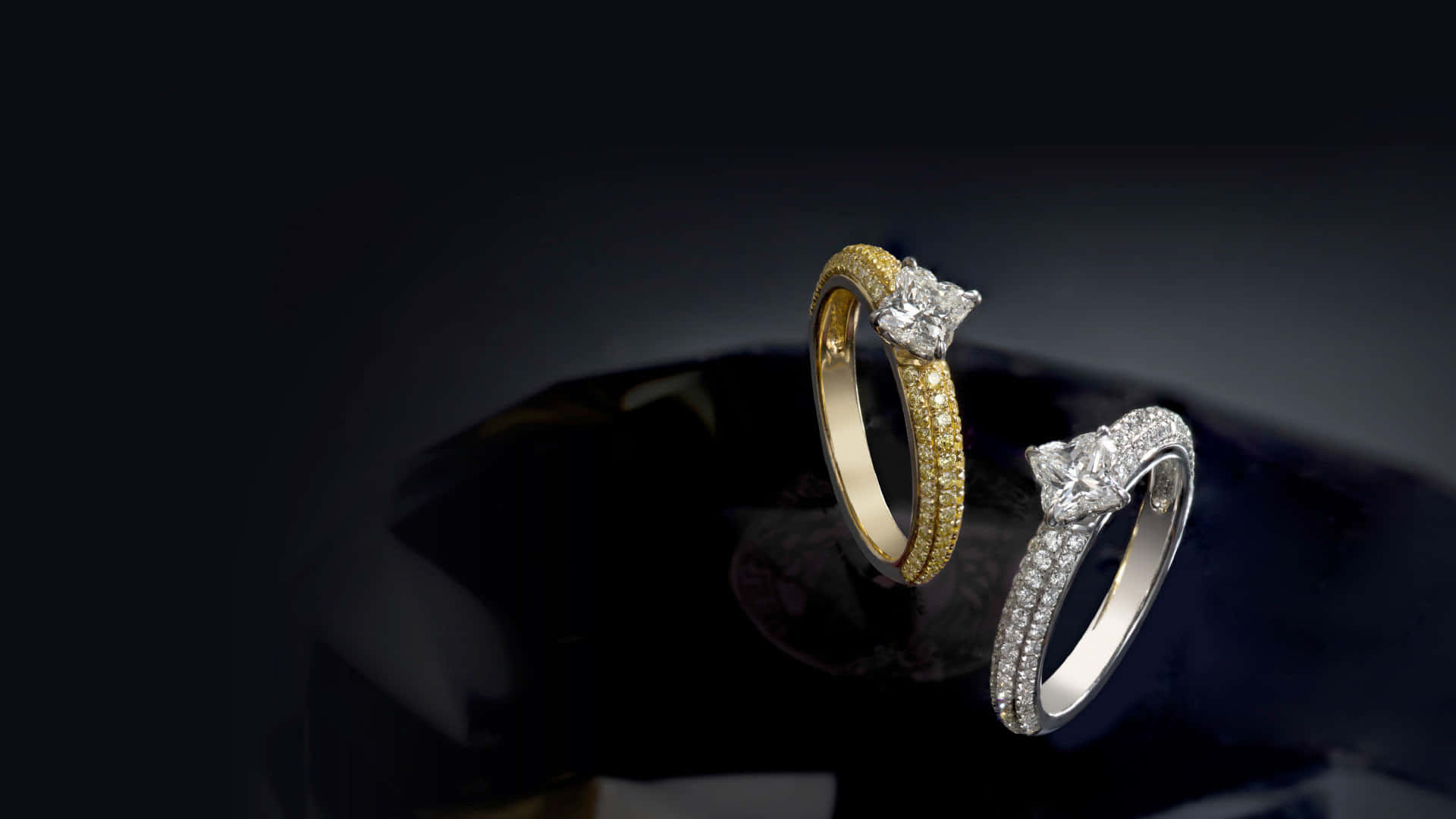 diamond engagement rings, yellow gold, white gold, Full HD Desktop Wallpaper