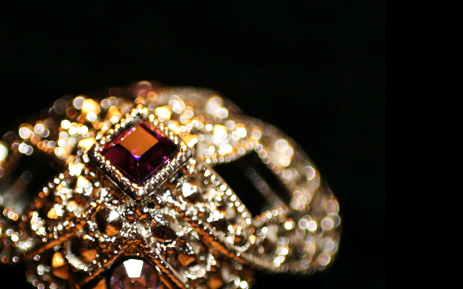 gold ring, central purple gemstone, sparkling diamonds, Full HD Desktop Wallpaper