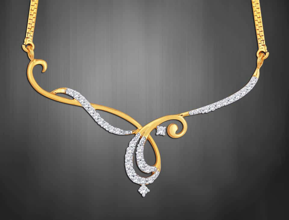 gold necklace, swirling diamond-encrusted design, dark gray gradient background, SD Desktop Wallpaper