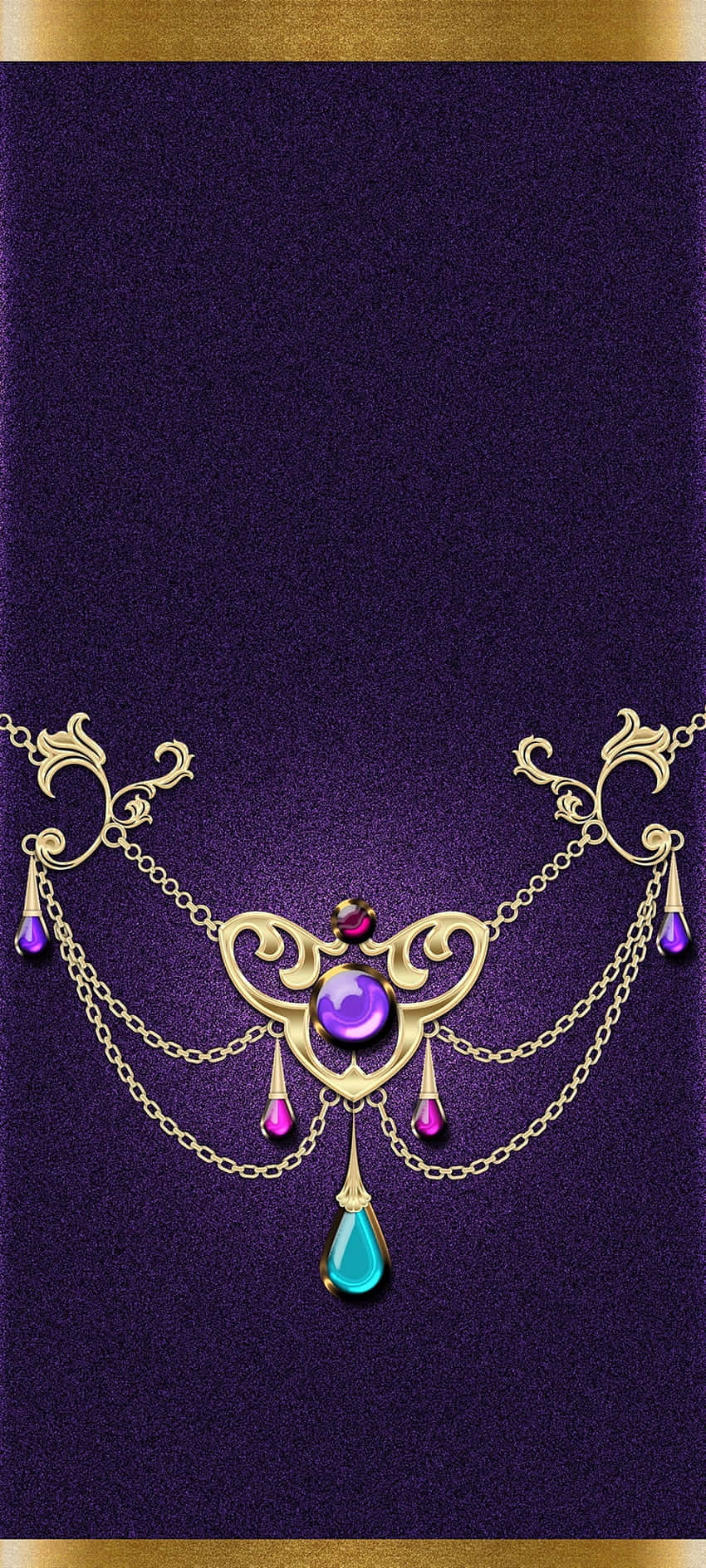 elegant purple gemstone necklace, ornate gold necklace, purple and teal gemstones, HD Phone Wallpaper