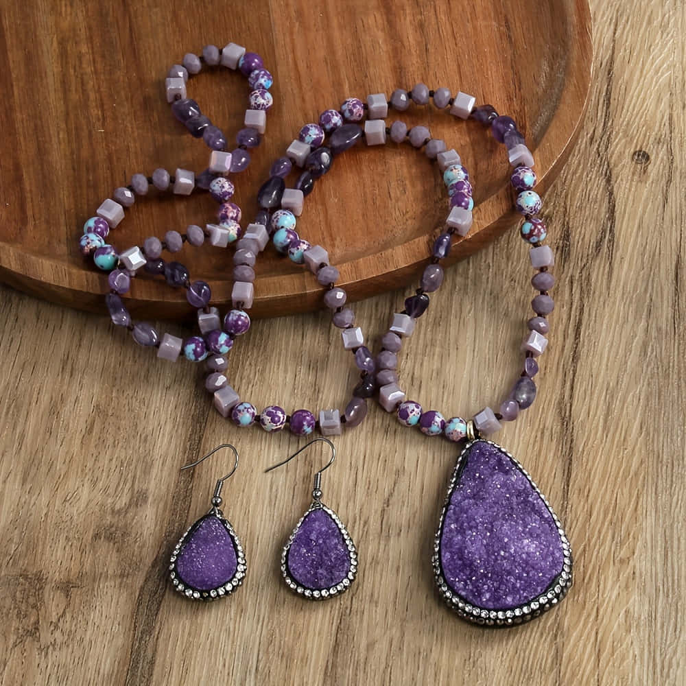 purple druzy necklace, matching earrings, mixed beads, SD Desktop Wallpaper
