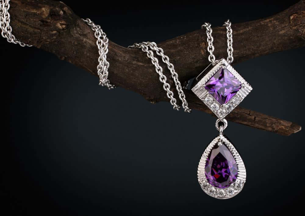 purple princess-cut amethyst pendant, teardrop amethyst pendant, silver necklace, SD Desktop Wallpaper
