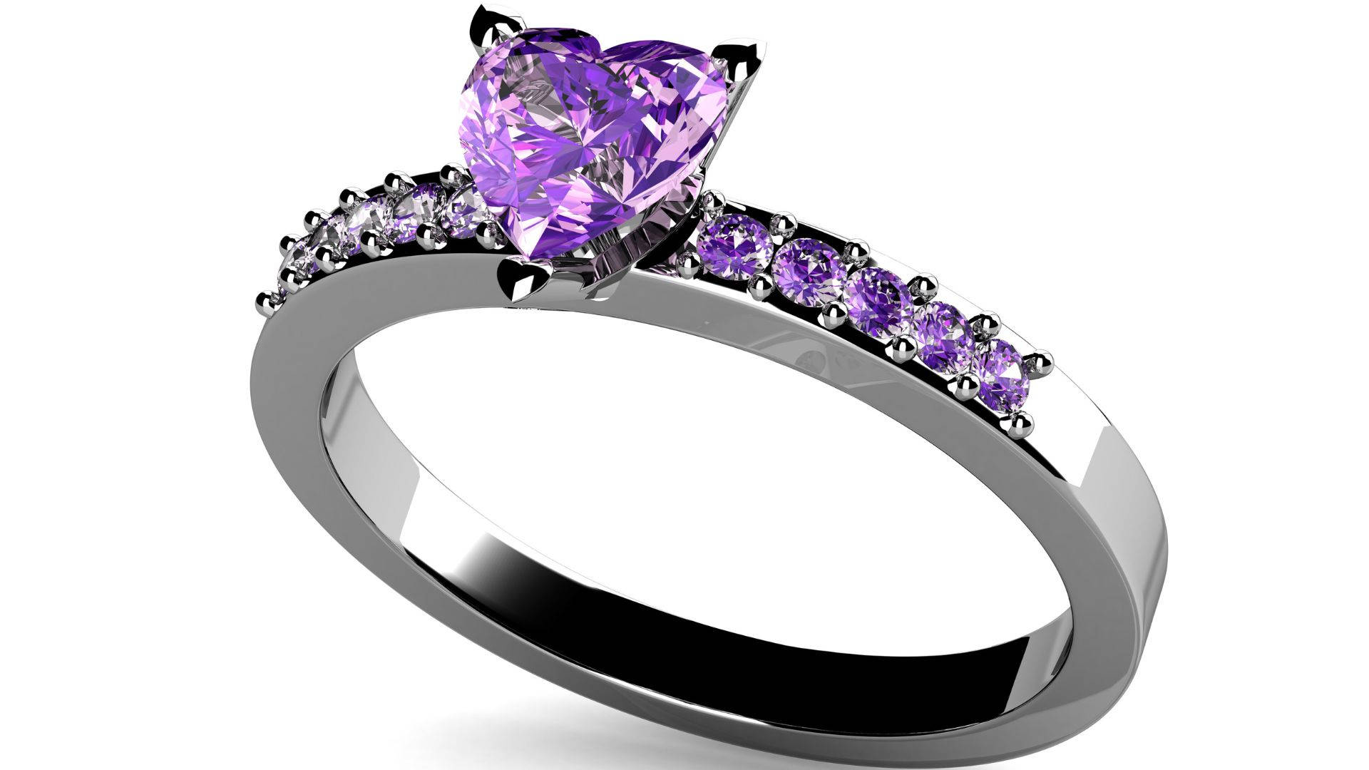 purple heart shaped diamond ring, heart-shaped purple gemstone, smaller purple stones, Full HD Desktop Wallpaper