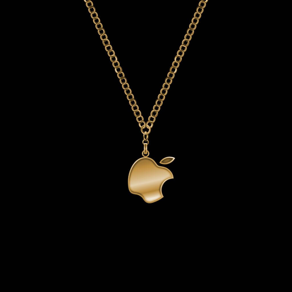 gold Apple logo pendant, matching chain, stark black background, SD Desktop Wallpaper
