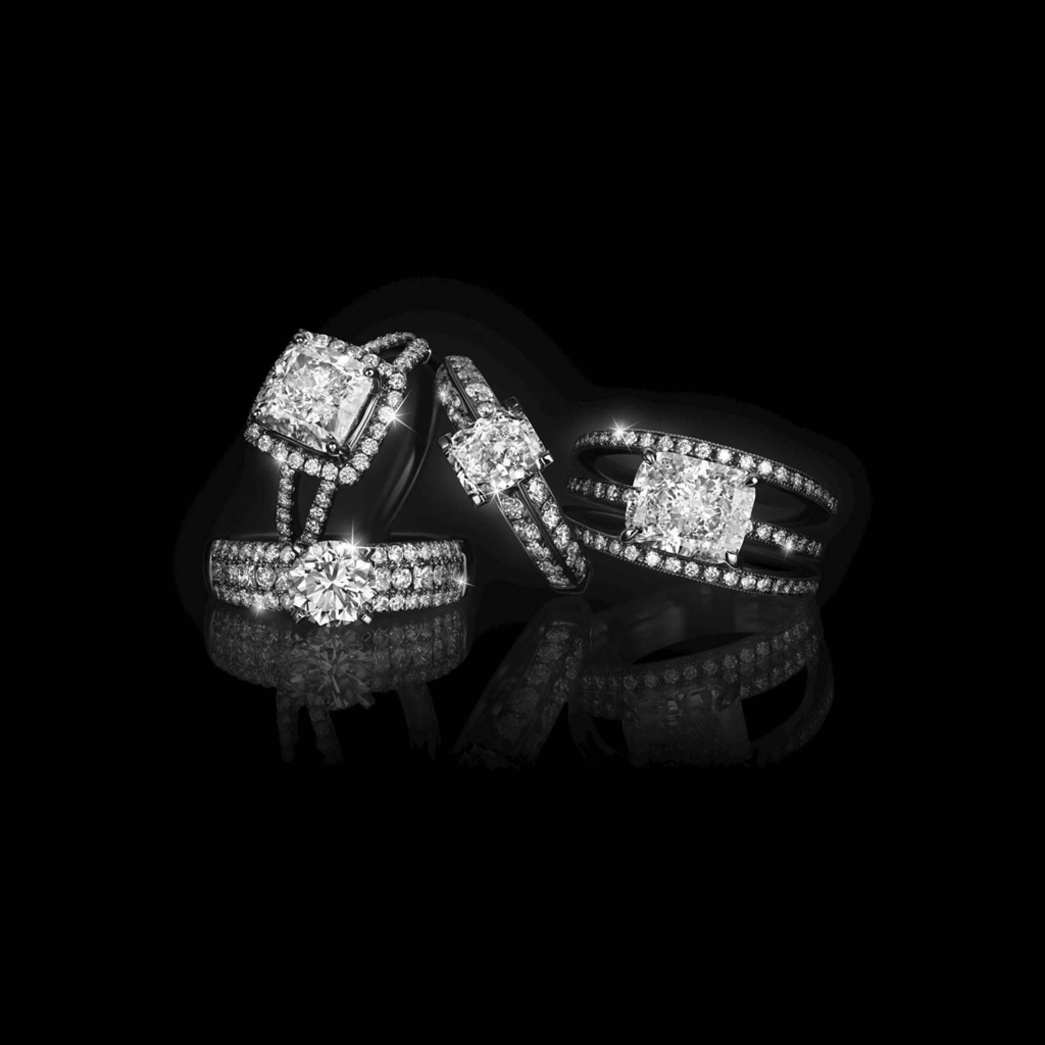 diamond rings, square stones, round stones, Full HD Desktop Wallpaper