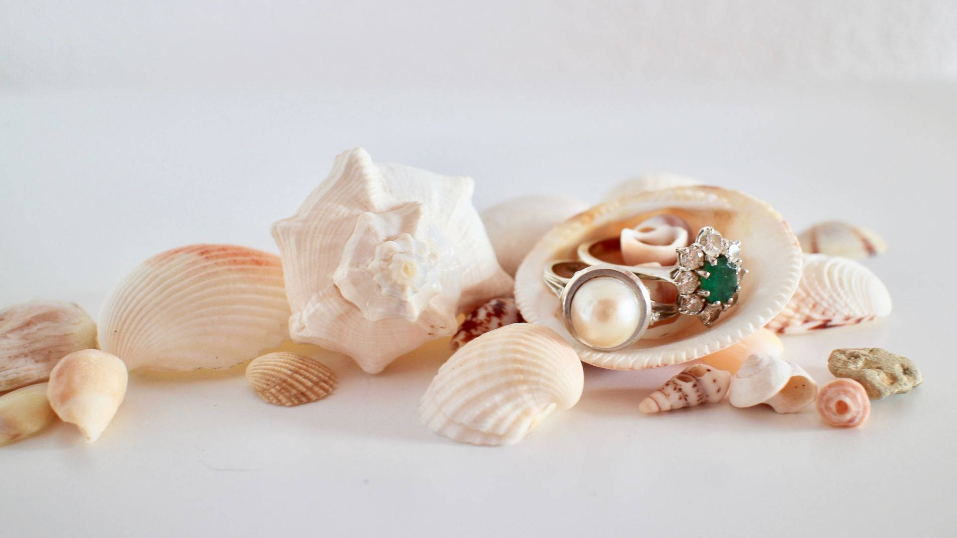 pearl, emerald, seashell, Full HD Desktop Wallpaper