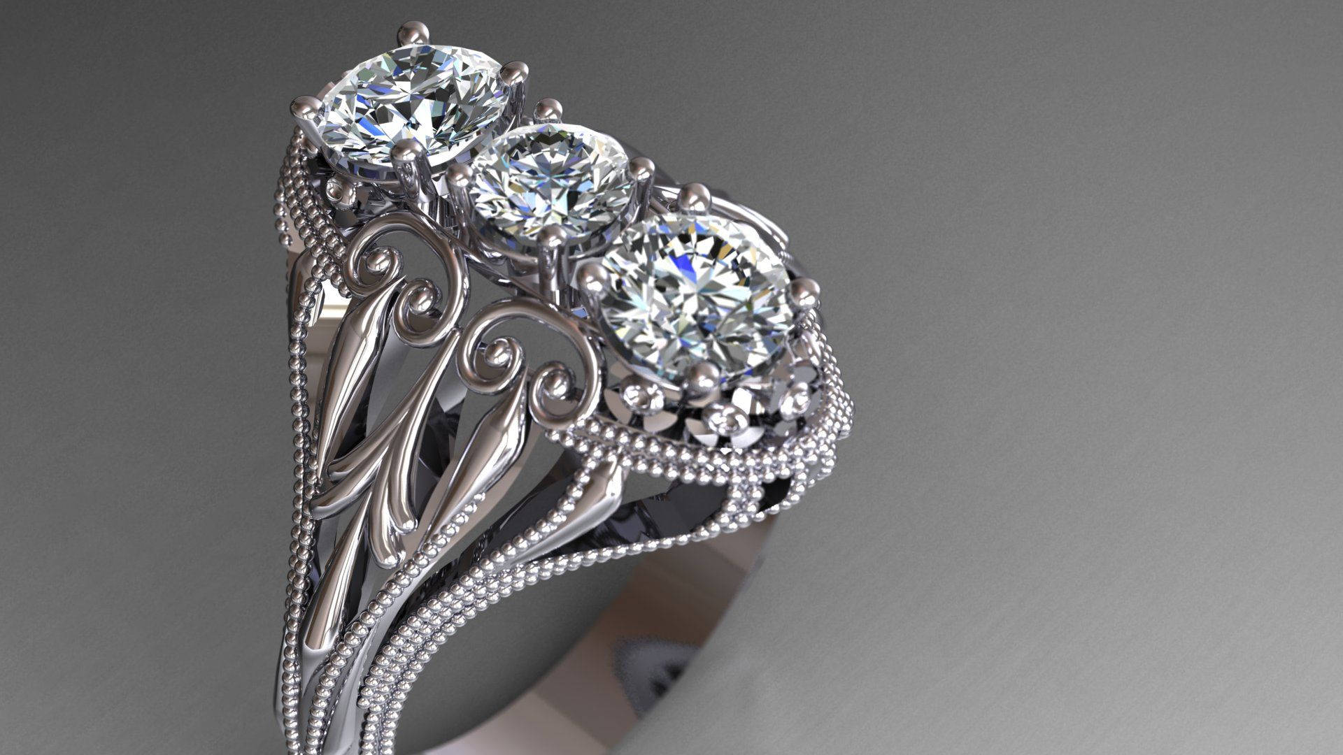 jewelry ring, three diamonds, silver, Full HD Desktop Wallpaper