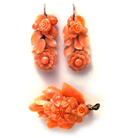 coral earrings, coral-colored, carved floral, SD Phone Wallpaper