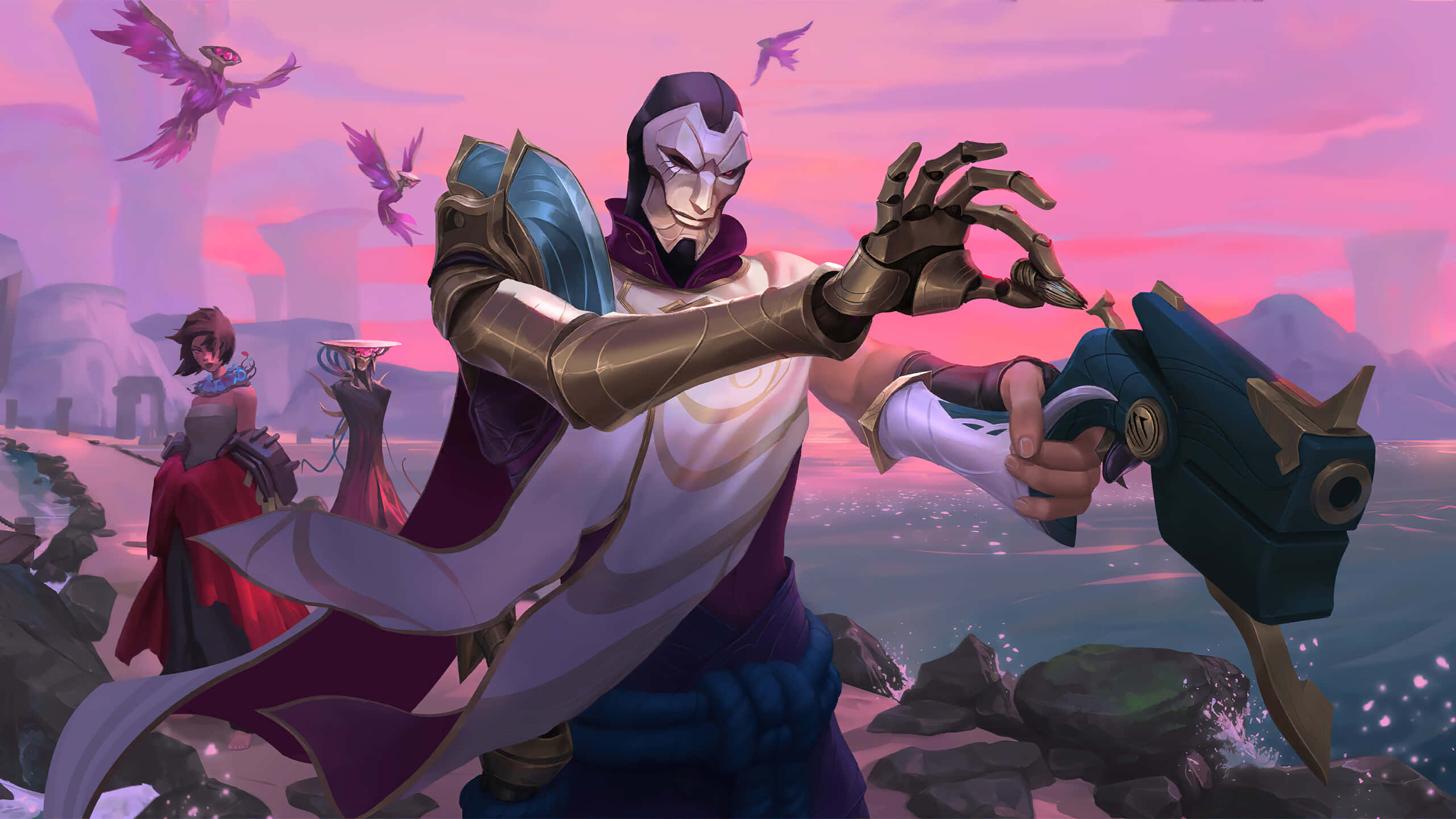 Jhin, the Virtuoso, masked warrior, 2K Desktop Wallpaper