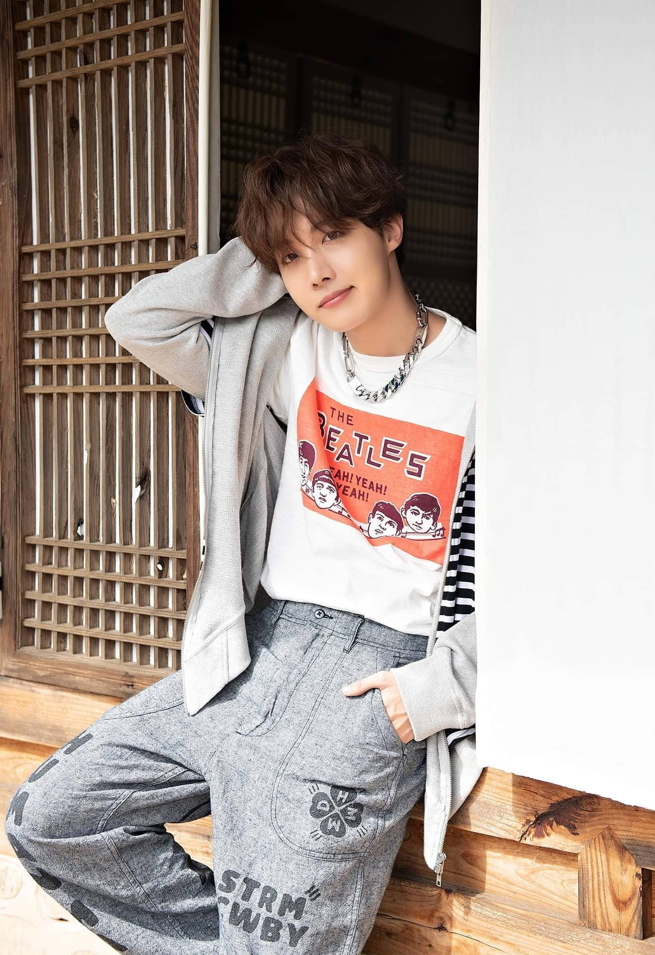 JHope, Beatles tshirt, grey sweatpants, Full HD Phone Wallpaper